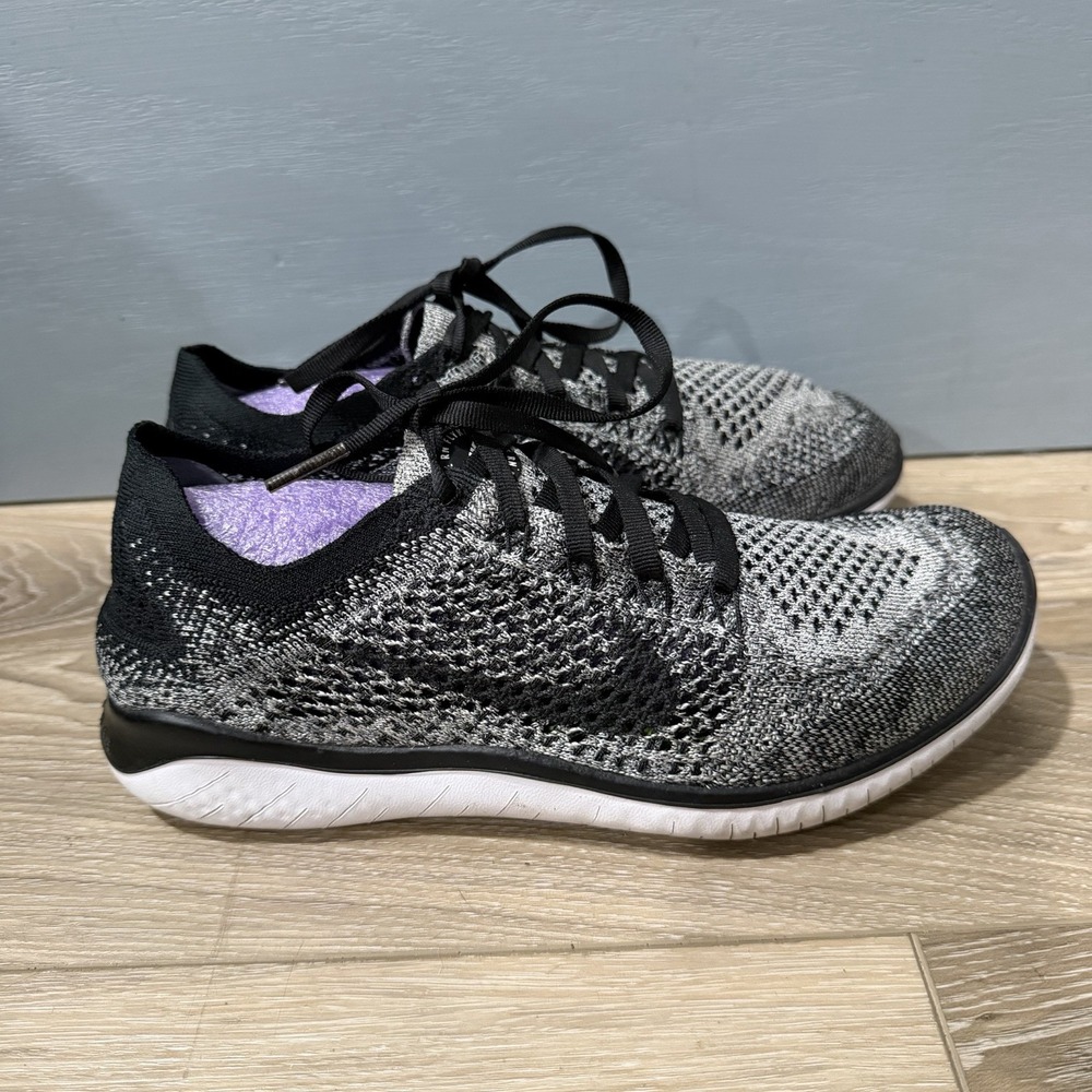 Nike Free RN Flyknit 2018 Running Shoes Womens 8 Black White Oreo 942839-101